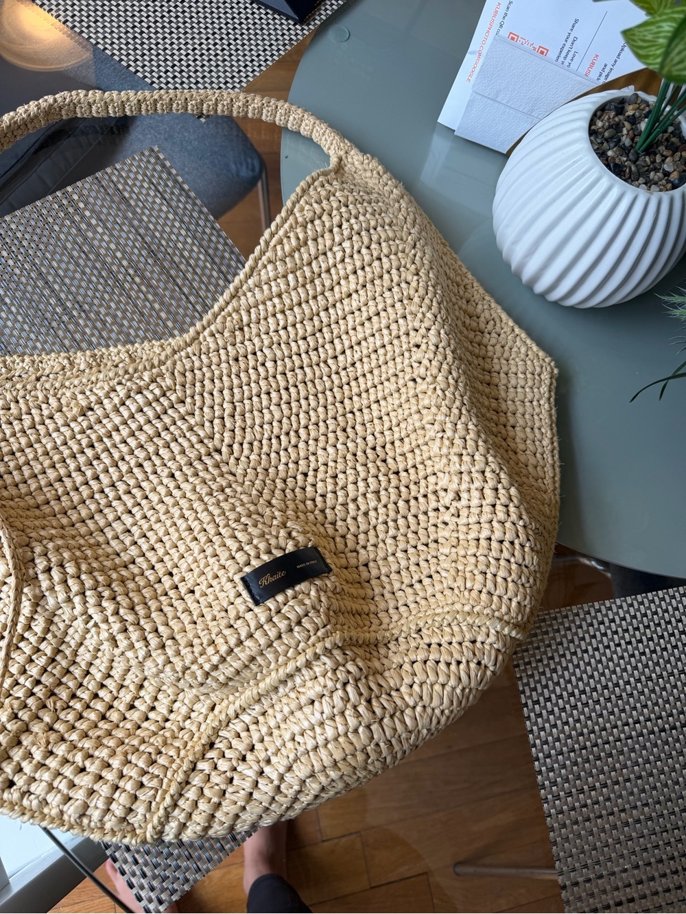 KHAITE Beige Handwoven Raffia Tote - Picture 6 of 7